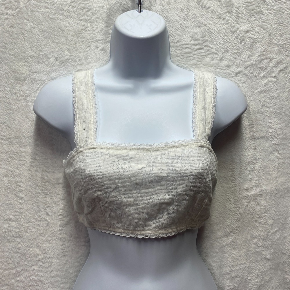 American Eagle Lace Crop Top Smocked Women XS Ivory Cotton Beach Country Western